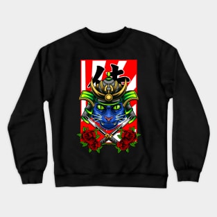 Samurai Cat | Green Kabuto 002 Crewneck Sweatshirt